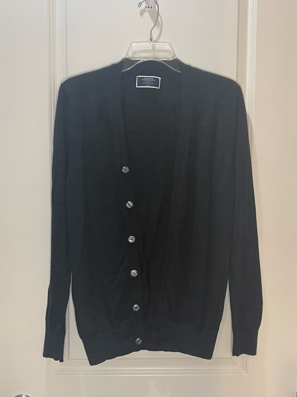 Charles Tyrwhitt Charcoal Button-Front Pure Merino Cardigan Lightweight S - Picture 2 of 8
